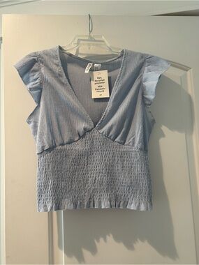 Divided Light Blue Smocked V-Neck Crop Top
